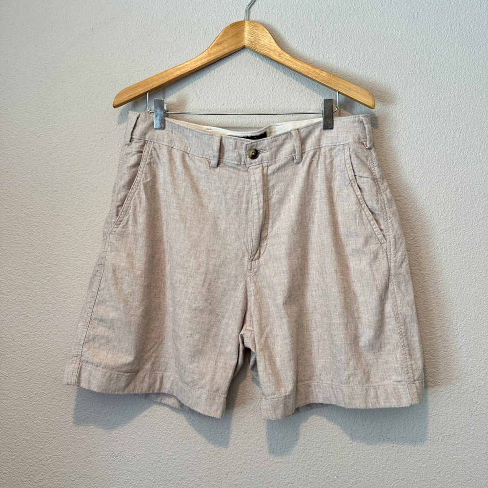 Abercrombie & Fitch Mens Stretch Linen Blend Chino Shorts Oatmeal Khaki Size 33